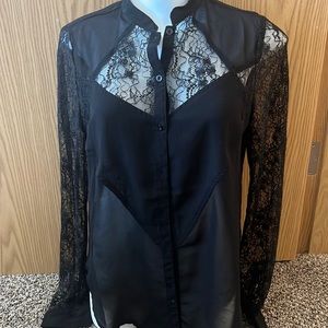 Button up sheer and lace blouse